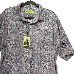 Donald Ross Polo Shirt Mens L White Multi Abstract Quiet Luxury